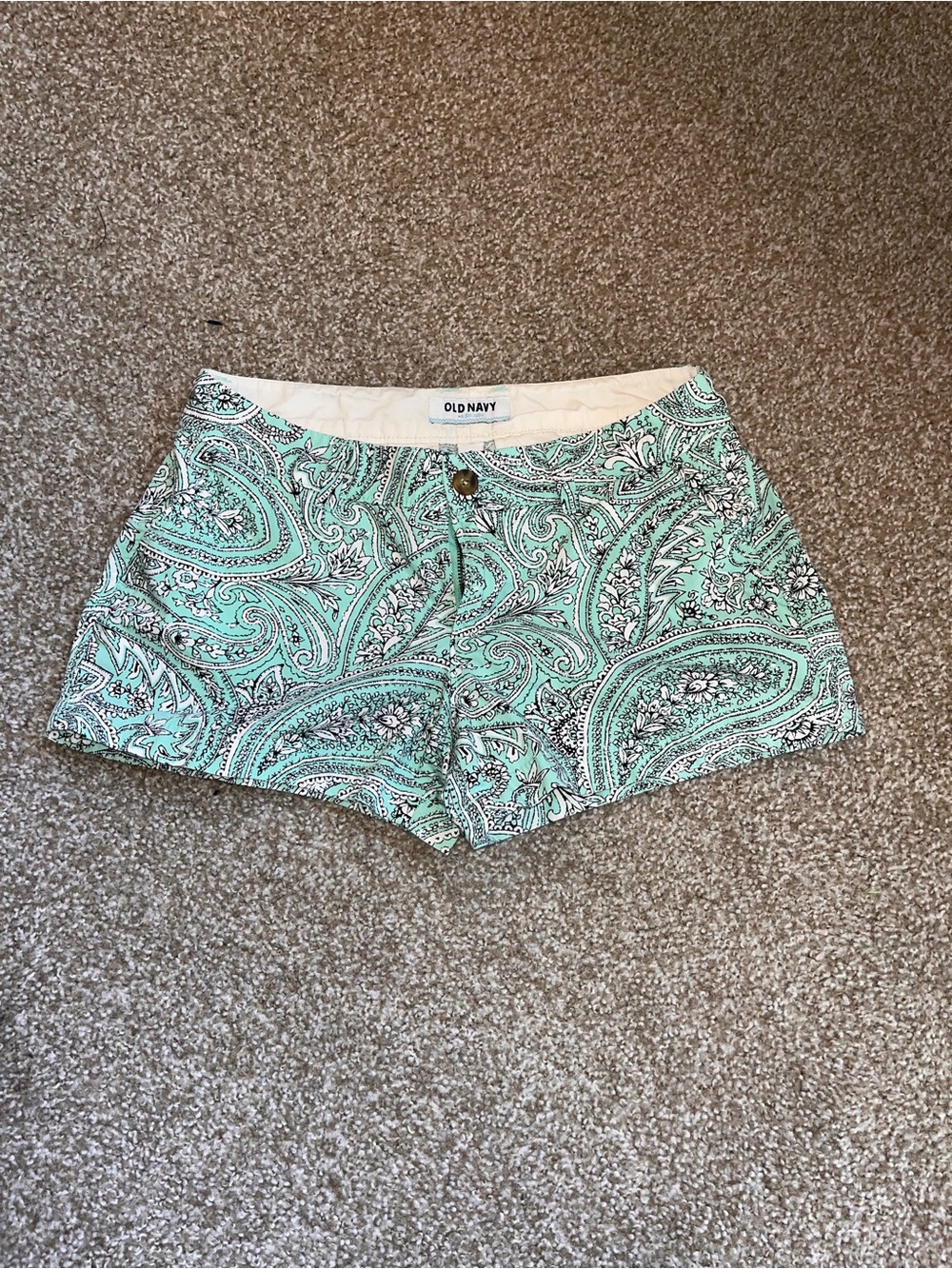 2012 Old Navy - Y2K Teal & White floral paisley style mini shorts